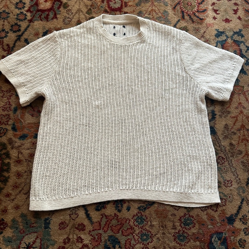Cream Knit Short Sleeve Sweater Tee